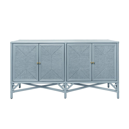 Worlds Away - Rattan Four Door Cabinet With Rope Front Doors In Painted Light Blue - ELEANOR LB view 2