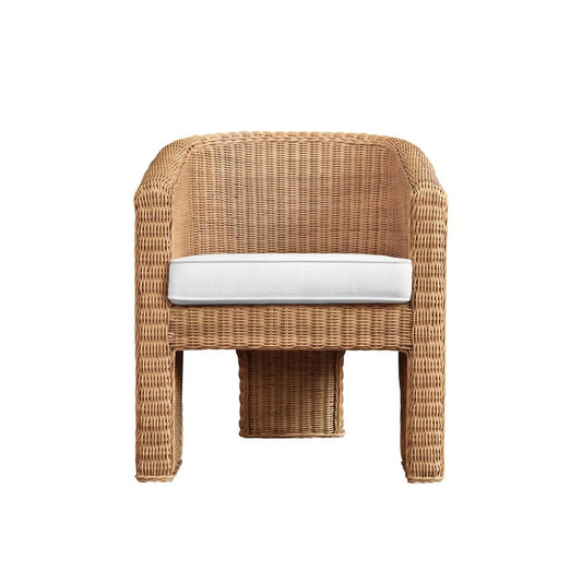 Worlds Away - Rattan Three Leg Lounge Chair With Performance Ivory Linen - GIZA view 2