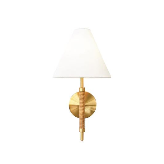 Worlds Away - Rechargeable Wall Sconce With Wrapped Rattan Pole In Brass With White Linen Shade - SYLVIA view 2