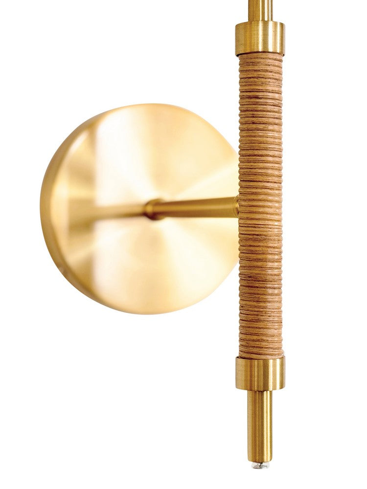 Worlds Away - Rechargeable Wall Sconce With Wrapped Rattan Pole In Brass With White Linen Shade - SYLVIA view 3