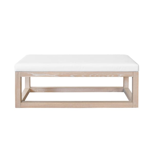 Worlds Away - Rectangle Bench With White Vinyl Upholstery And Modern Base In Cerused Oak - KENNETH CO BENCH view 2