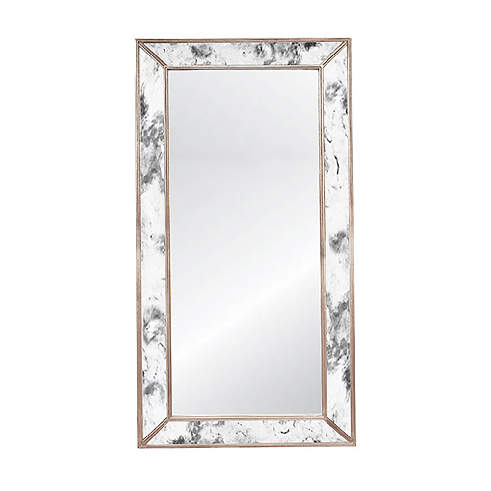 Worlds Away - Rectangular Antiqued Floor Mirror With Silver Leafed Edging - DION SL view 1