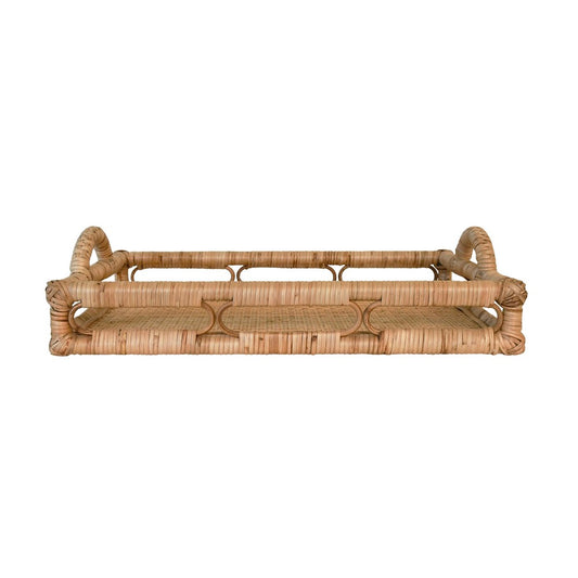 Worlds Away - Rectangular Natural Rattan Tray With Open Oval Detail Sides - TATUM view 2