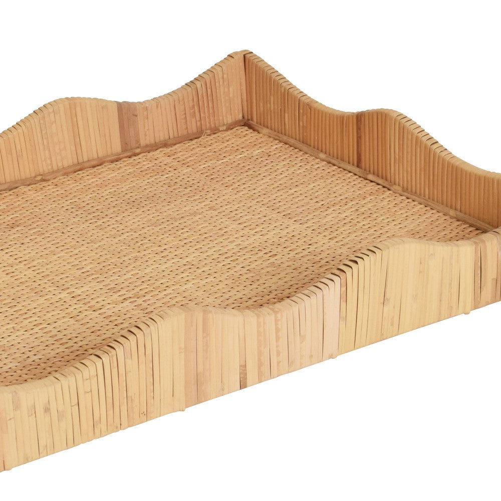 Worlds Away - Rectangular Natural Rattan Wrapped Tray With Wave Shaped Edge - WAVEY LG view 5
