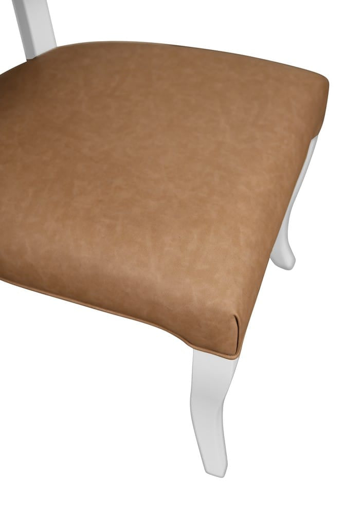 Worlds Away - Round Back Dining Chair With Matte White Lacquer Legs Upholstered In Camel Faux Leather - ELOISE CML view 6
