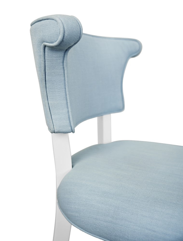 Worlds Away - Round Back Dining Chair With Matte White Lacquer Legs Upholstered In Performance Light Blue Linen - ELOISE LB view 6