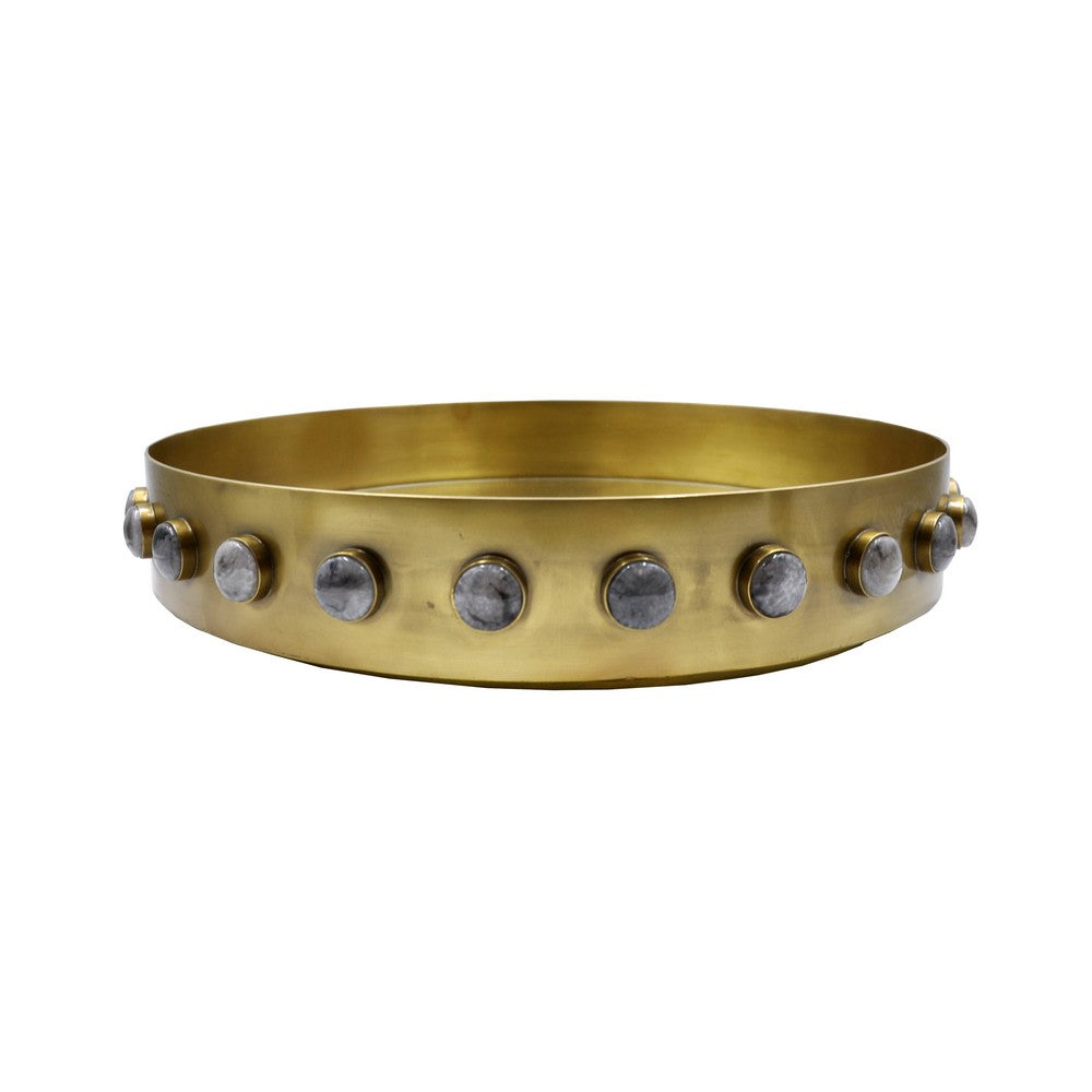 Worlds Away - Round Brass Tray With Inset Mirror And Resin Appliques - EDWIN view 1