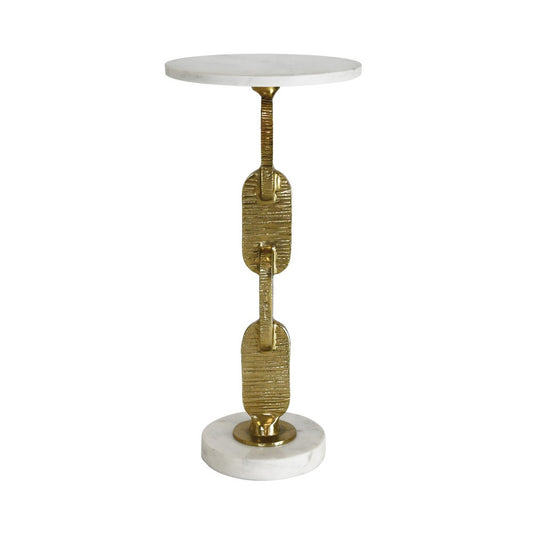 Worlds Away - Round Cigar Table With Interlocking Hammered Brass Base And White Marble Top - VENTURA view 2