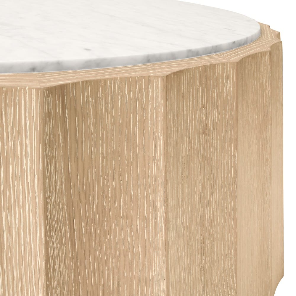 Worlds Away - Round Coffee Table With Fluted Detail In Cerused Oak With White Carrara Marble Top - MOORE CO view 4