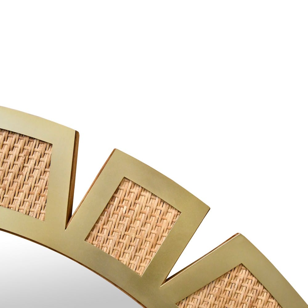 Worlds Away - Round Modern Suburst Mirror With Framed Rattan In Brass - SUNDAY view 3