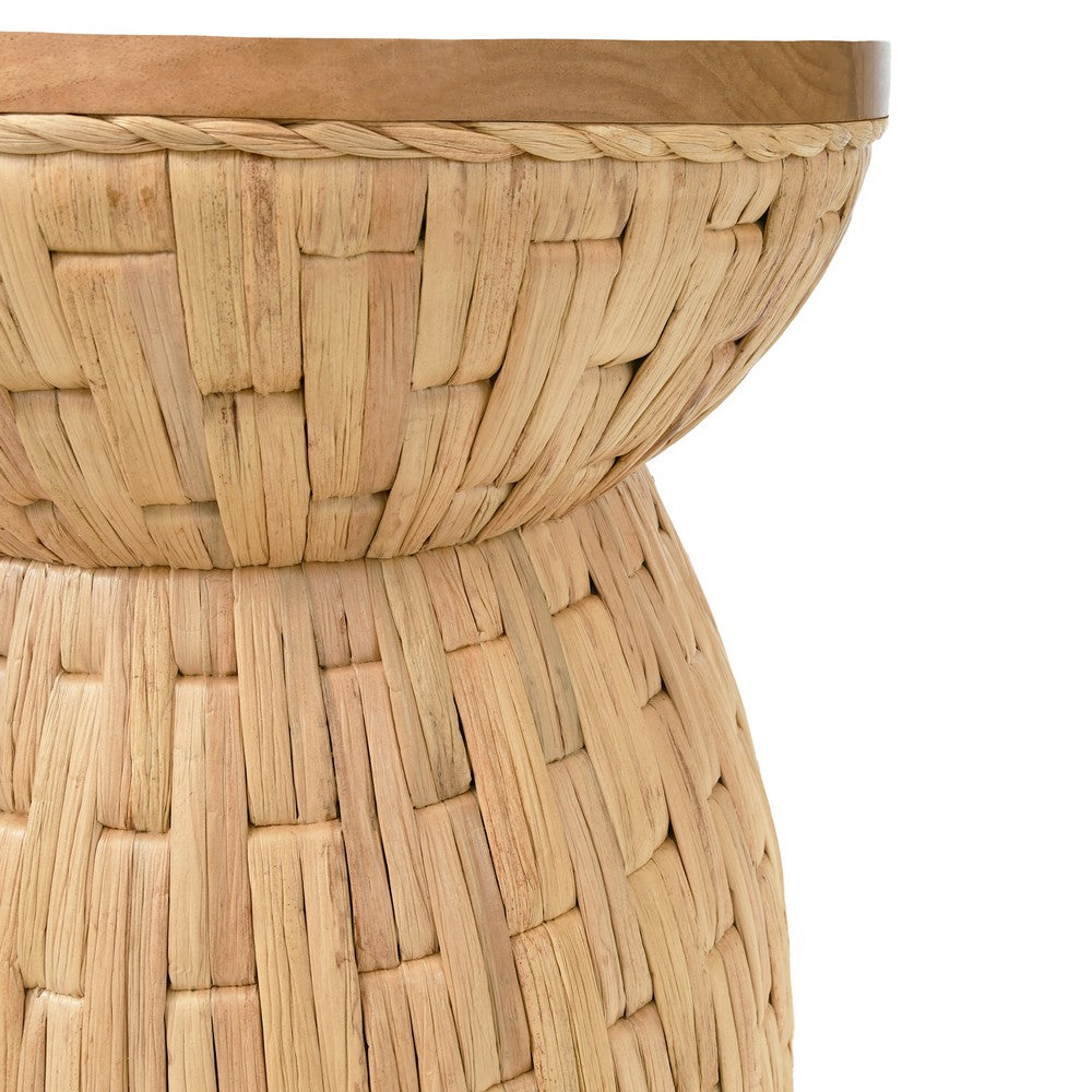Worlds Away - Round Occasional Table With Water Hyacinth Weave And Mindi Wood Top - FIJI view 3