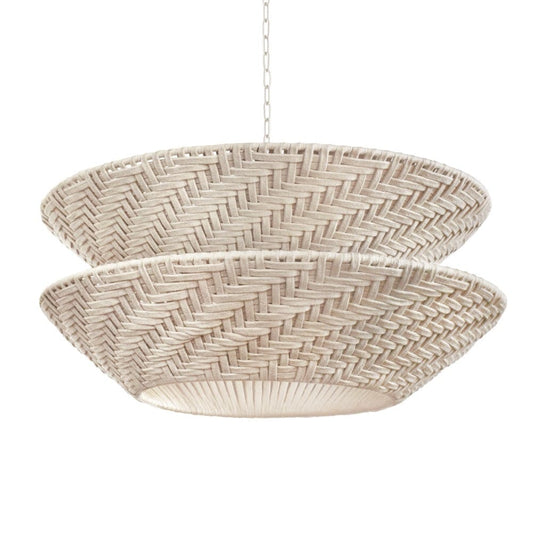 Worlds Away - Round Two-Tiered Pendant In Off-White Cotton Tape Weave - TAKODA view 2