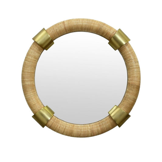 Worlds Away - Round Wrapped Rattan Mirror With Brass Detail - SAYLOR view 2