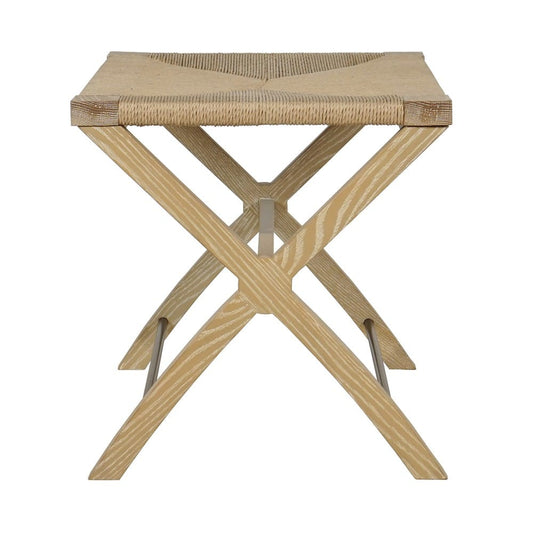 Worlds Away - Rush Seat X Side Stool With Antique Brass Stretcher In Cerused Oak - CONAN CO view 2