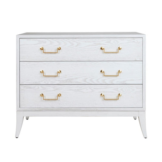 Worlds Away - Sabre Leg 3 Drawer Chest With Brass Swing Handle In White Washed Oak - AVIS WWO view 2