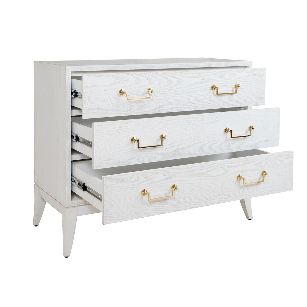 Worlds Away - Sabre Leg 3 Drawer Chest With Brass Swing Handle In White Washed Oak - AVIS WWO view 3