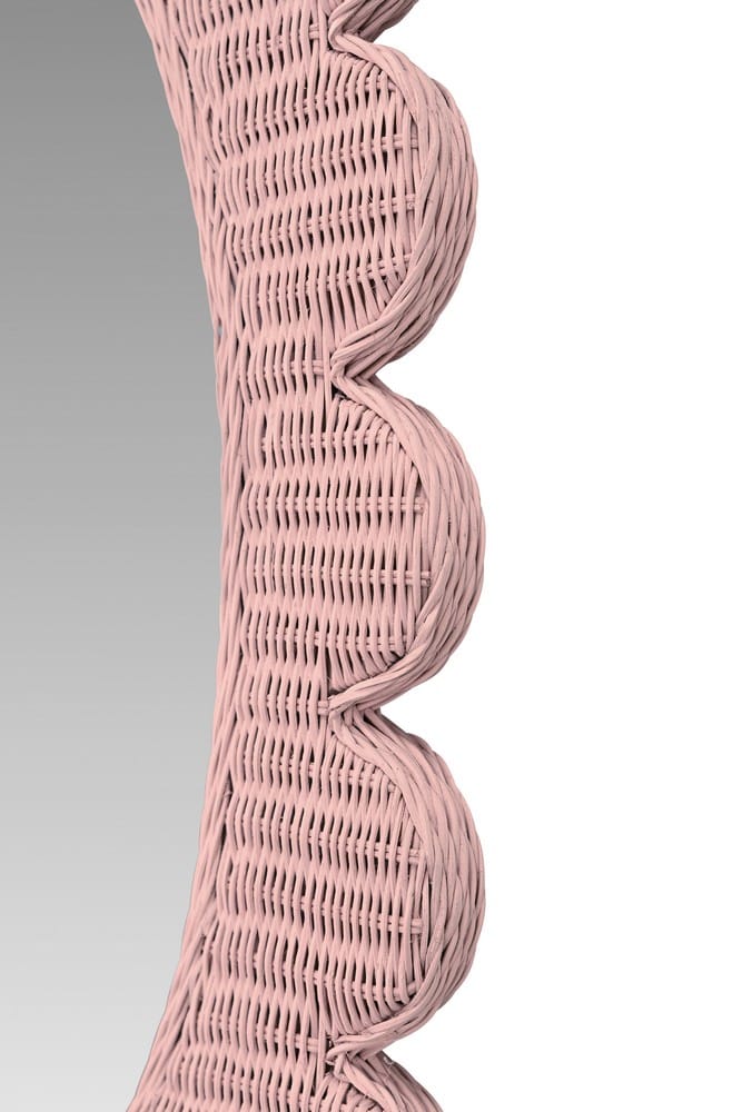 Worlds Away - Scalloped Edge Rectangular Frame With Oval Mirror In Woven Rattan Painted Pink - LILLIAN PI view 4