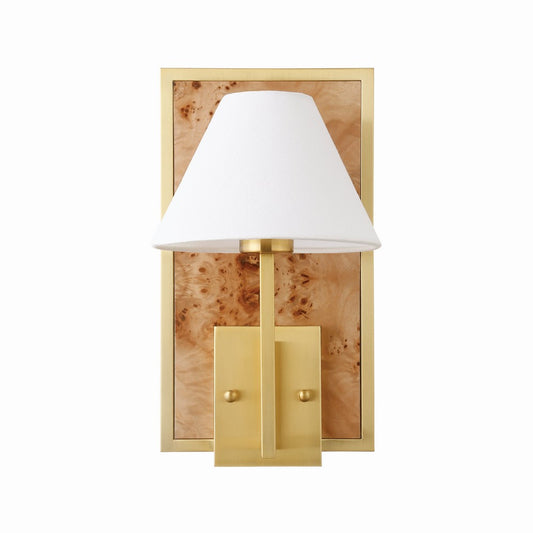 Worlds Away - Sconce With Rectangular Burl Wood Backplate And Brushed Brass Frame - DAREN BW view 2