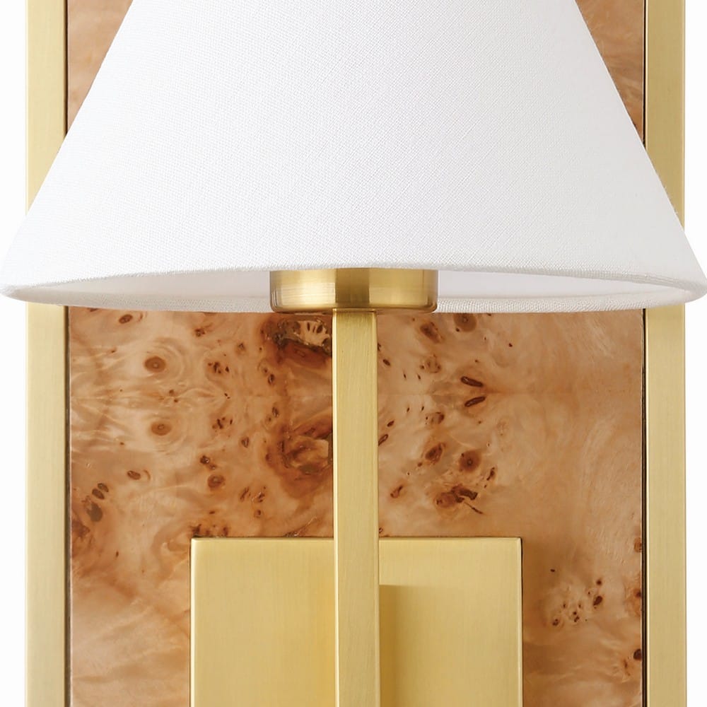 Worlds Away - Sconce With Rectangular Burl Wood Backplate And Brushed Brass Frame - DAREN BW view 4