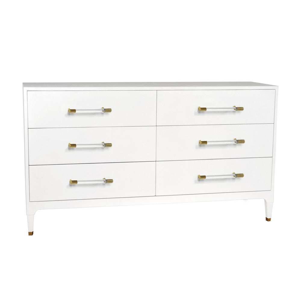 Worlds Away - Six Drawer Chest In Textured White Linen With Antique Brass And Acrylic Hardware - MAREN WHL view 2