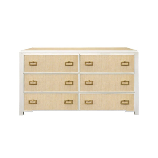 Worlds Away - Six Drawer Chest With Matte White Lacquer Frame And Natural Grasscloth Drawer Fronts - ATTICUS NAT view 2