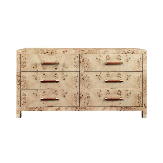 Worlds Away - Six Drawer Chest With Rattan Wrapped Handles In Burl Wood - WINCHESTER BW view 2