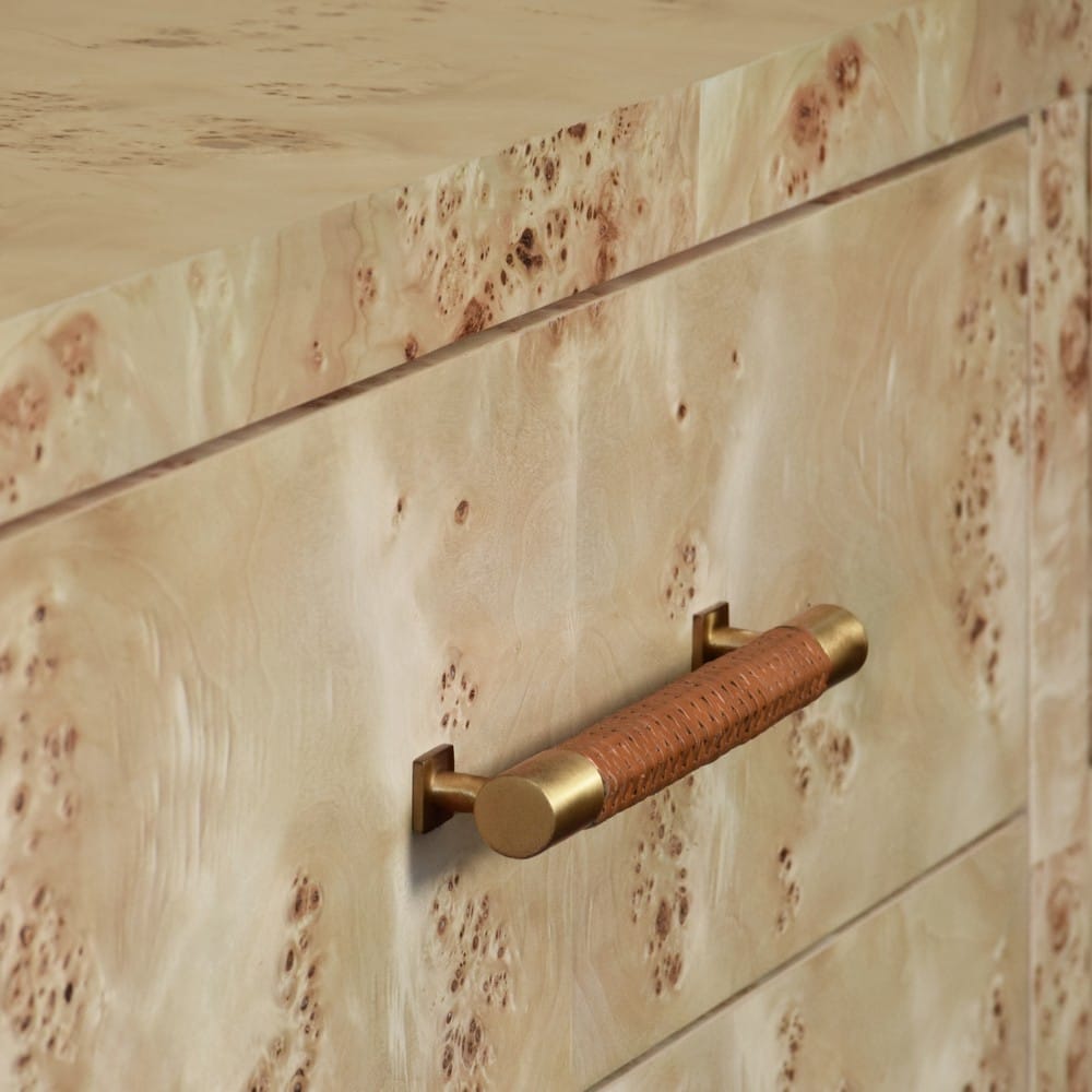 Worlds Away - Six Drawer Chest With Rattan Wrapped Handles In Burl Wood - WINCHESTER BW view 5