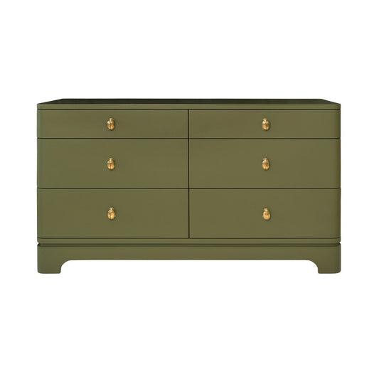 Worlds Away - Six Drawer Rounded Edge Chest With Brass Beetle Knob In Olive Green Matte Lacquer - KILMER OLV view 2