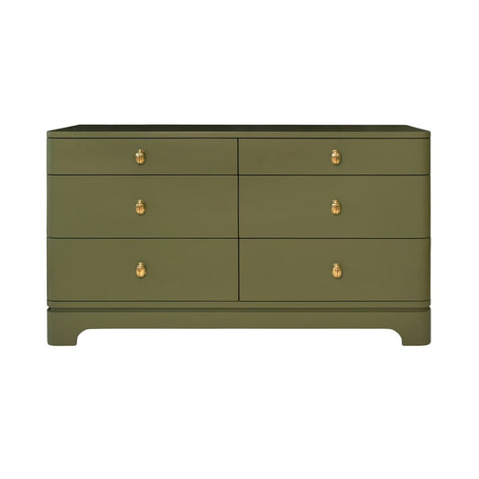 Worlds Away - Six Drawer Rounded Edge Chest With Brass Beetle Knob In Olive Green Matte Lacquer - KILMER OLV view 2