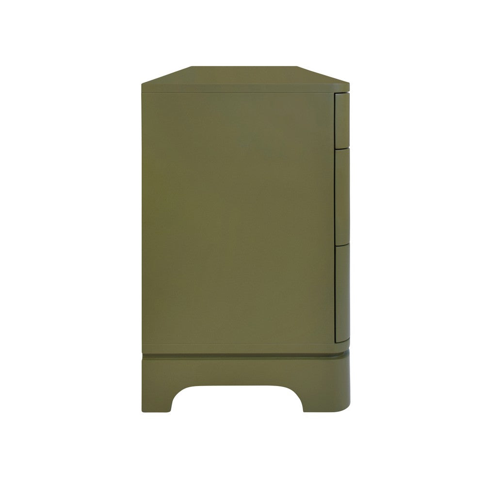 Worlds Away - Six Drawer Rounded Edge Chest With Brass Beetle Knob In Olive Green Matte Lacquer - KILMER OLV view 4