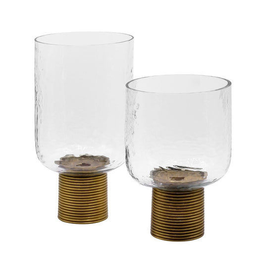 Worlds Away - Small Clear Glass Candle Votive With Ribbed Brass Base - CADEY SM view 2