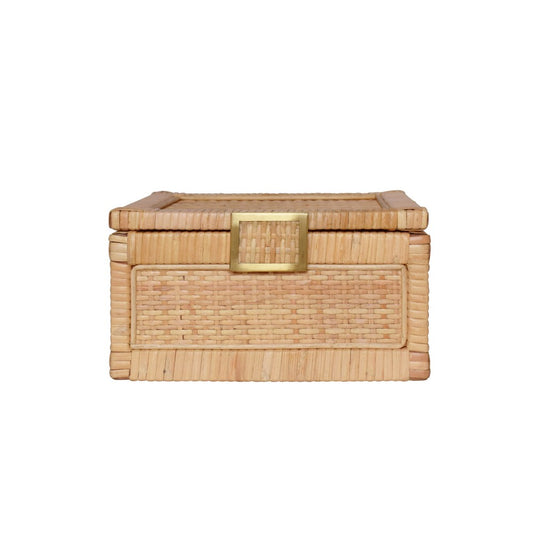 Worlds Away - Small Natural Rattan Decorative Box With Brass Foot Caps - BRUNO SM view 2