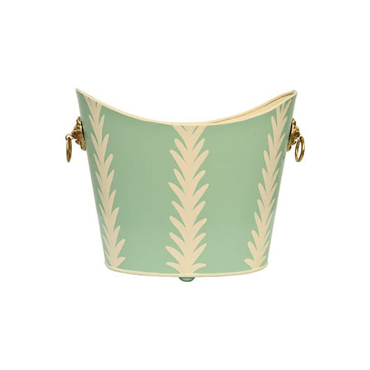 Worlds Away - Small Oval Wastebasket With Raised Ends And Lion Handles - Green - WBLIONOV-SM FROND view 2