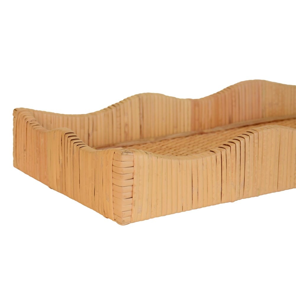 Worlds Away - Small Rectangle Scalloped Edge Tray In Rattan - WAVEY SM view 5