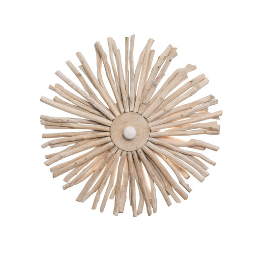 Worlds Away - Small Round Wall Sconce Handcrafted With Whitewash Eurcalyptus Wood - RIO SM view 2