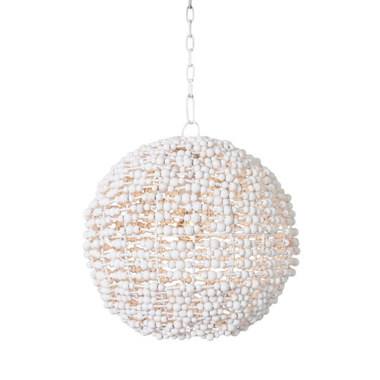 Worlds Away - Sphere Shaped Pendant Wrapped With Whitewash Wood Beads - LEENA view 2