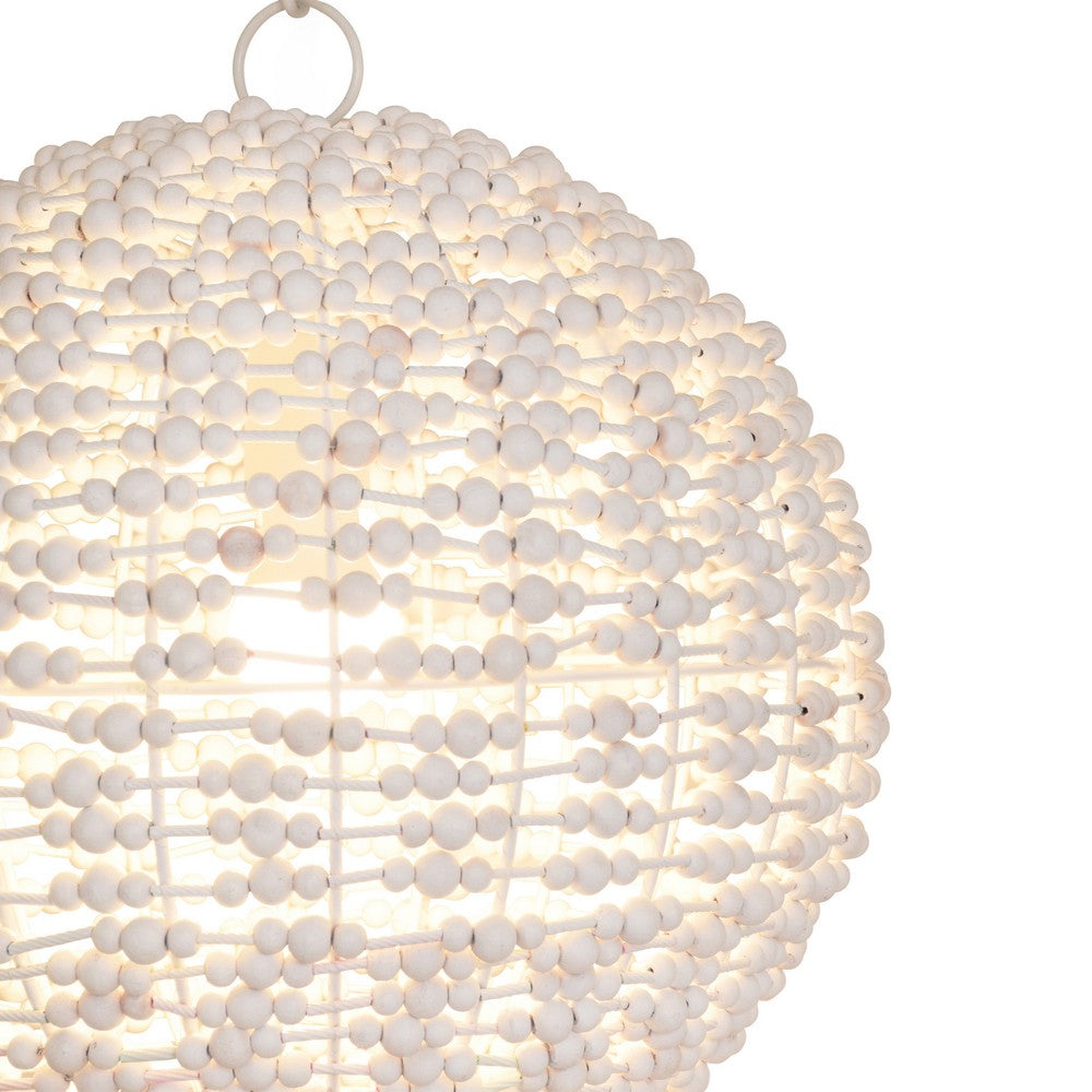Worlds Away - Sphere Shaped Pendant Wrapped With Whitewash Wood Beads - LEENA view 3