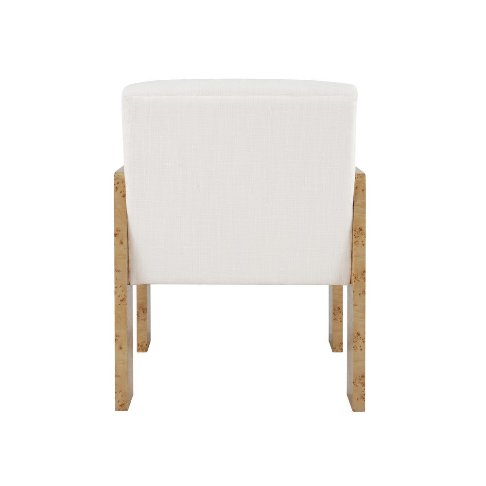 Worlds Away - Square Arm Wooden Accent Chair In Burl Wood With Performance White Linen Upholstery - ASTOR BW view 4