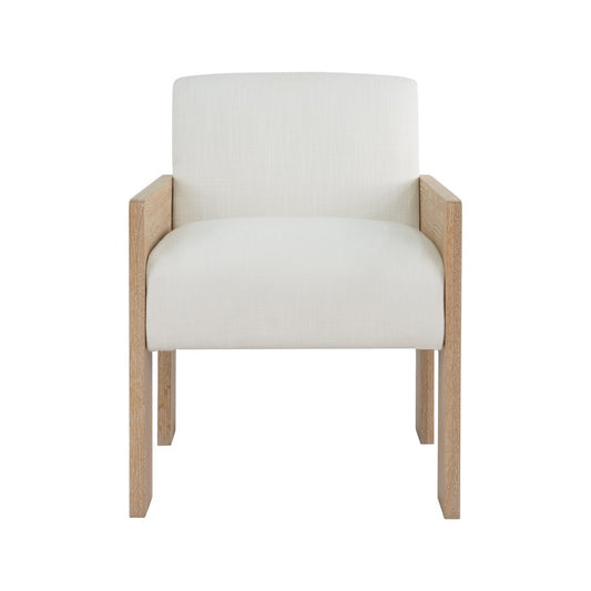 Worlds Away - Square Arm Wooden Accent Chair In Cerused Oak With Performance White Linen Upholstery - ASTOR CO view 2