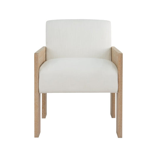 Worlds Away - Square Arm Wooden Accent Chair In Cerused Oak With Performance White Linen Upholstery - ASTOR CO view 2