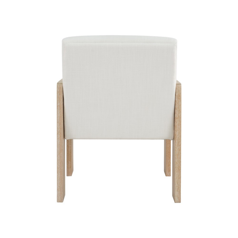 Worlds Away - Square Arm Wooden Accent Chair In Cerused Oak With Performance White Linen Upholstery - ASTOR CO view 4