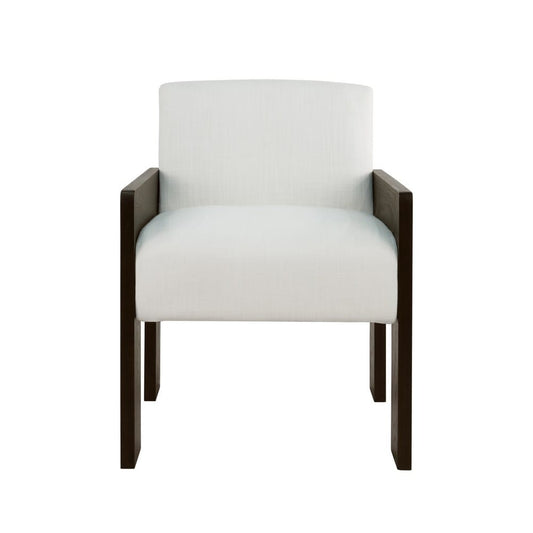Worlds Away - Square Arm Wooden Accent Chair In Espresso Oak With Performance White Linen Upholstery - ASTOR ES view 2