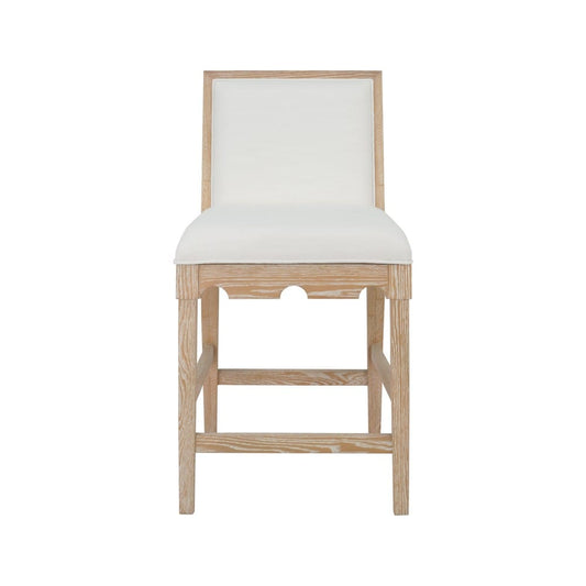 Worlds Away - Square Back Counter Stool With Decorative Apron In Cerused Oak With Performance White Linen Upholstery - LANISTER CS CO view 2