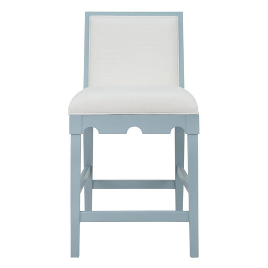 Worlds Away - Square Back Counter Stool With Decorative Apron In Matte Light Blue Lacquer With Performance White Linen Upholstery - LANISTER CS LB view 2