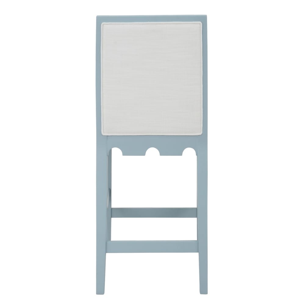 Worlds Away - Square Back Counter Stool With Decorative Apron In Matte Light Blue Lacquer With Performance White Linen Upholstery - LANISTER CS LB view 4