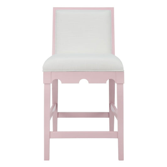 Worlds Away - Square Back Counter Stool With Decorative Apron In Matte Pink Lacquer With Performance White Linen Upholstery - LANISTER CS PI view 2