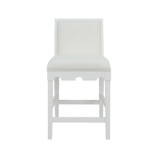 Worlds Away - Square Back Counter Stool With Decorative Apron In Matte White Lacquer With Performance White Linen Upholstery - LANISTER CS WH view 2
