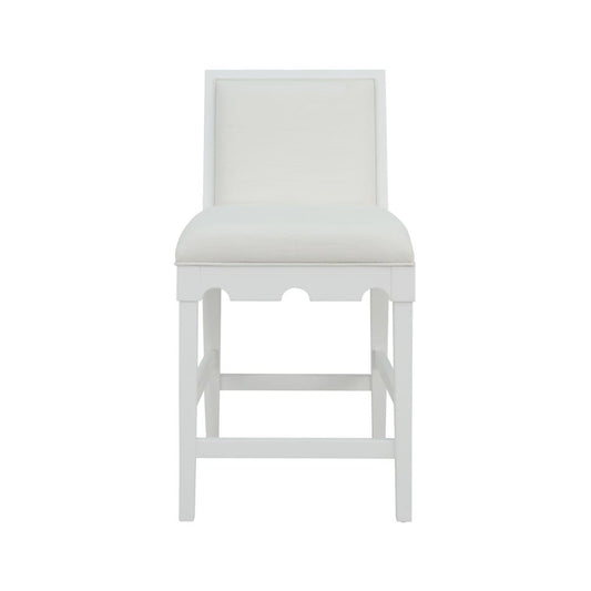 Worlds Away - Square Back Counter Stool With Decorative Apron In Matte White Lacquer With Performance White Linen Upholstery - LANISTER CS WH view 2