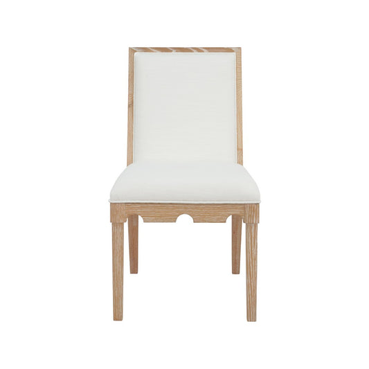Worlds Away - Square Back Dining Chair With Decorative Apron In Cerused Oak With Performance White Linen Upholstery - LANISTER CO view 2