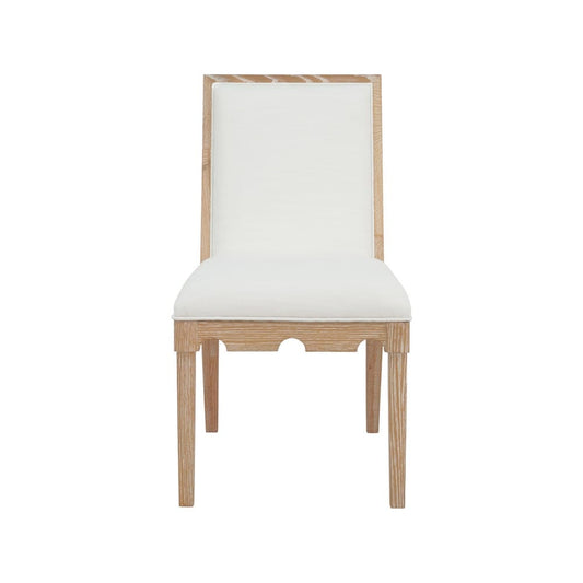 Worlds Away - Square Back Dining Chair With Decorative Apron In Cerused Oak With Performance White Linen Upholstery - LANISTER CO view 2